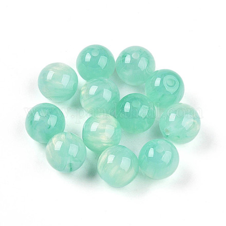 樹脂ビーズ  ラウンド  ツートン  アクアマリン  12mm  穴：2mm&nbsp;RESI-YW0004-28C-02-1