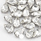 Sew on Rhinestone, Multi-strand Links, Glass Rhinestone, with Brass Prong Settings, Garments Accessories, Faceted, teardrop, Platinum, Clear, 8x5.5x4mm, Hole: 0.8~1mm