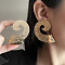 Iron Stud Earrings, Golden, Vortex Spiral, 47.6x39mm