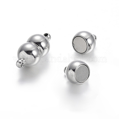 Tarnish Resistant 304 Stainless Steel Magnetic Clasps with Loops, Stainless Steel Color, 18x8mm, Hole: 1mm
