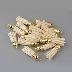 スエード調タッセルパーツ  ccbプラスチックコードエンド付き  ベージュ  35~37x10mm  穴：2.5~3mm