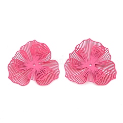 スプレー塗装された鉄ビーズキャップ  花  ピンク  37x39x7mm  穴：1.4mm