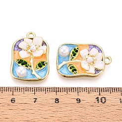 メッキ合金エナメルチャームラック  長方形と花  ABSの模造パールと  ライトゴールド  26x18x6mm  穴：1.8mm&nbsp;ENAM-N065-06KCG