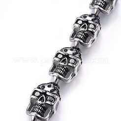 304ステンレススチールリンクブレスレット  トグル留め金付き  スカル  アンティークシルバー  9-1/2インチ（24cm）  18~34x13mm&nbsp;BJEW-L631-15AS