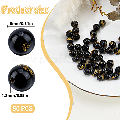 天然ブラックオニキス（染色・加熱）ビーズ50個  丸い金龍模様  8mm  穴：1.2mm&nbsp;G-DR0001-02