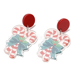 クリスマス アクリル ダングル スタッド イヤリング、304 ステンレス ピン付き、女性用  キャンディー棒  54x28mm&nbsp;EJEW-D060-01A