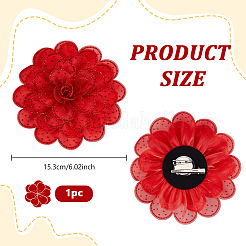 ポリエステルの花のブローチ  合金ラインストーンパーツ  レッド  153mm&nbsp;JEWB-WH0020-130B