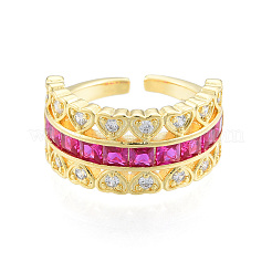 Cubic Zirconia Heart Open Cuff Ring&nbsp;RJEW-N035-137B