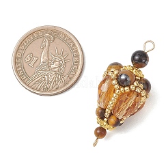 Bohemian Natural Tiger Eye Round with Glass Beaded Teardrop Links Connector Charms&nbsp;PALLOY-MZ01227-01