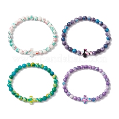 4Pcs Synthetic Ocean White Jade Beads Stretch Bracelets for Women Men&nbsp;BJEW-JB11300