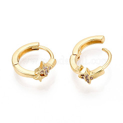 Star Brass Micro Pave Clear Cubic Zirconia Hoop Earrings&nbsp;EJEW-N063-03G-01