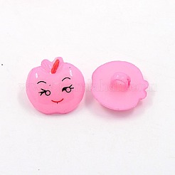 アクリルシャンクボタン  1穴  染め  笑顔の顔を持つリンゴ  ピンク  18x17x4mm  穴：3mm&nbsp;BUTT-E014-B-08