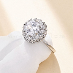 女性用真鍮マイクロパヴェクリアキュービックジルコニア指輪  プラチナ  13.5mm  内径：17mm&nbsp;RJEW-S398-03A-P