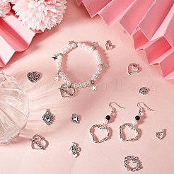 84個14スタイルチベットスタイルアロイペンダント  ハート  アンティークシルバー  12~24x9.5~25x2~5mm  穴：1.2~3mm&nbsp;TIBE-SC0009-24