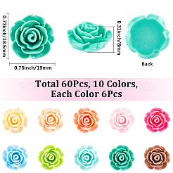 60個10色不透明樹脂カボション  ローズ  ミックスカラー  18.5x19x8mm  6ocs /カラー&nbsp;CRES-CP0001-06