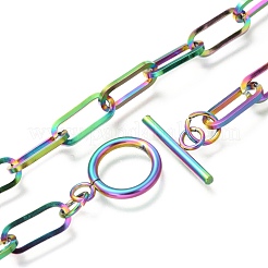 ユニセックス PVD 真空メッキ 304 ステンレススチール ペーパークリップ チェーン ネックレス  トグル留め金付き  虹色  17.71インチ（45cm）&nbsp;NJEW-H215-02MC