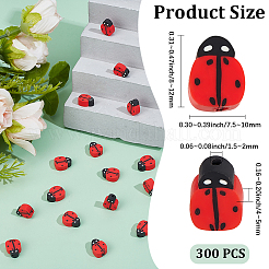 手作りポリマー粘土ビーズ300個  てんとう虫  レッド  8~12x7.5~10x4~5mm  穴：1.5~2mm&nbsp;CLAY-PA0001-45