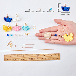 DIYフラワー布ペンダントイヤリング作りキット  合金リンクを含む  真鍮製アズキチェーン  ガラス＆シェル＆ガラスパールビーズ  真鍮製のピアスフックと鉄パーツ  ミックスカラー  ペンダント：20個/箱&nbsp;DIY-SC0013-04