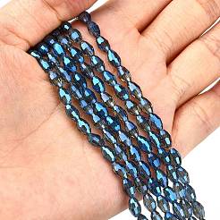 電気メッキガラスビーズセット  フル虹メッキ  多面カット  オーバル  ブルー  6x4mm  穴：1mm  約72個/連  16インチ&nbsp;X-EGLA-J013-4X6mm-F34