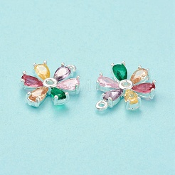 カラフルなガラスのペンダント  真鍮パーツ  花のチャーム  銀  16x12.5x3mm  穴：1mm&nbsp;KK-P228-12S