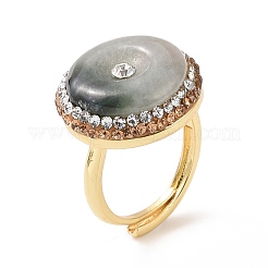 Adjustable Natural Myanmar Jade/Burmese Jade Donut Ring with Rhinestone&nbsp;RJEW-A011-13G
