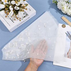 ポリエステルガーゼのブライダルショール  腹筋プラスチックパールビーズ付き  雪  730x375x9.5mm&nbsp;AJEW-ME0002-74A