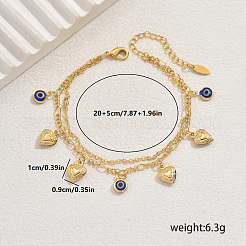Brass Sweet Romantic Blue Evil Eye Heart Pendant Anklets for Women's Gift&nbsp;LS-CA3994