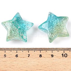 グラデーションカラー透明アクリルエオロープビーズ  グリッターパウダー付き  大穴ビーズ  スター  ターコイズ  28.5x27x11.8mm  穴：4mm&nbsp;OACR-P024-03-03
