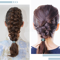 合金と樹脂の模造合成ターコイズヘアタイ3個  女性のためのヘアアクセサリー  オーバル  30mm  内径：24mm&nbsp;OHAR-CY0001-10B