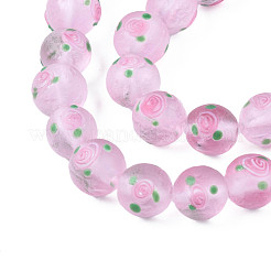 手作りつや消しランプワークビーズ連売り  花の丸  ピンク  11~12mm  穴：1.4mm  約45個/連  19.69インチ（50cm）&nbsp;LAMP-N021-39A