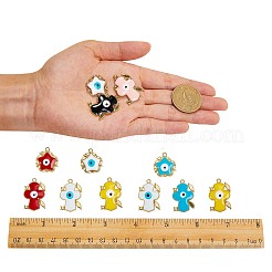 22本合金エナメルペンダント  カドミウムフリー＆ニッケルフリー＆鉛フリー  スター＆クロス  ライトゴールド  ミックスカラー  2個/スタイル&nbsp;ENAM-SZ0001-39LG