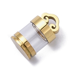 イオンプレーティング（IP）304ステンレスペンダント  ガラスと  コラム  ゴールドカラー  21x12.5mm  穴：4x3.5mm&nbsp;STAS-D097-02G