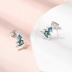925スターリングシルバースタンドピアス  クリスマスツリー  キュービックジルコニア付き  プラチナ  12.5x8mm&nbsp;EJEW-D342-03P