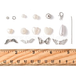 DIY天使ペンダント作りキット  合金、模造真珠、ラウンド、ラインストーンビーズを含む  亜鉛合金カニカン  鉄平頭ピン  合金デイジースペーサービーズ  銀  4.5x1.5mm  穴：1mm&nbsp;DIY-FS0009-80B