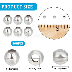 丸型316サージカルステンレススチール製スペーサービーズ  ステンレス鋼色  3mm  穴：1mm  800個/箱&nbsp;STAS-CN0001-40A