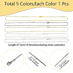 5個 5色 真鍮スクエアスネークチェーンネックレス作り  カニカン付き  ミックスカラー  18.5インチ（47.2cm）  1mm  1pc /カラー&nbsp;MAK-YW0001-24