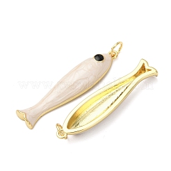 真鍮チャーム  魚  エナメル  18KGP本金メッキ  カドミウムフリー＆鉛フリー  ラックめっき  長持ちメッキ  丸カン付き  ホワイト  34x8x4.5mm  穴：3.2mm&nbsp;X-KK-D019-29C-03G
