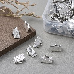 アイアン製カシメリボン止めエンドパーツ  無鉛の  プラチナ  7x10mm  穴：2mm  100個/箱&nbsp;IFIN-YW0001-13P-LF