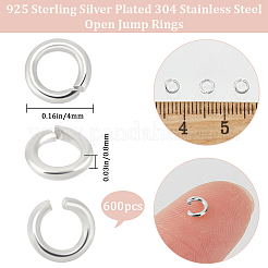 304ステンレススチールオープン丸カン600個  ラウンド  DIYジュエリー製作用  銀  20ゲージ  4x0.8mm  内径：2.4mm&nbsp;STAS-BBC0008-81A
