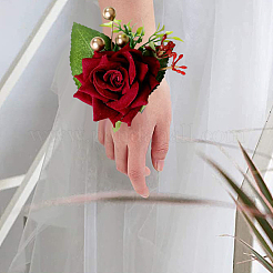 シルクの手首  プラスチックの模造バラの花と  結婚式のための  パーティーの装飾  暗赤色  690x10mm&nbsp;AJEW-WH0240-13