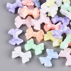 光沢のあるツートンカラーの透明アクリルビーズ  蝶結び  暗闇で光る  グリッターパウダー付き  ミックスカラー  22x29x10mm  穴：2mm  約160個/500g&nbsp;OACR-Q199-34