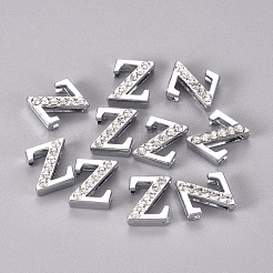合金スライドチャーム  クリスタルラインストーン付き  文字L  プラチナ  文字.z  Z：11.5x9.5x4.5mm  穴：2x8mm&nbsp;PALLOY-WH0066-21Z