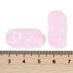 スプレー塗装された透明ガラスコネクタチャーム  カーブ長方形のリンク  ピンク  25x12x6.5mm  穴：1.4mm&nbsp;GLAA-H035-06J
