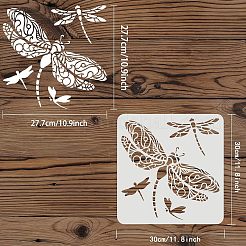 大きなプラスチック製の再利用可能な描画絵画ステンシル テンプレート  スクラップブック、布地、タイル、床、家具、木材の塗装用  正方形  トンボ模様  300x300mm&nbsp;DIY-WH0172-771