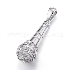 304ステンレススチール製ビッグペンダント  ラインストーン付き  マイク  クリスタル  53x20.5mm  穴：6x12mm&nbsp;STAS-G126-06A
