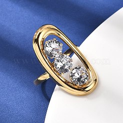 304 Stainless Steel Micro Pave Cubic Zirconia Open Cuff Rings for Women&nbsp;RJEW-K258-12A-G