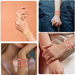 ハンドメイド ポリマークレイ ヘイシ サーファー ストレッチ ブレスレット セット  女性のための積み重ね可能なプレッピーブレスレット  きいろ  内径：2-1/8インチ（5.3cm）  21個/セット&nbsp;BJEW-SW00099-02