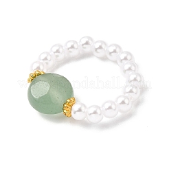 女性用ABSプラスチック模造真珠ストレッチリング9個  ラウンド  天然宝石と合金を使用  10~10.5mm  usサイズ8 1/2(18.5mm)&nbsp;RJEW-JR00910