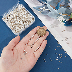 アイアン製スペーサービーズ  ラウンド  銀  3x3mm  穴：1.2mm  2000個/セット&nbsp;IFIN-UN0001-13S-02