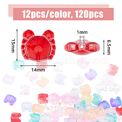 120個10色透明スプレー塗装ガラスビーズ  カニ  ミックスカラー  13x14x6.5mm  穴：1mm  12個/カラー&nbsp;GLAA-DC0001-33